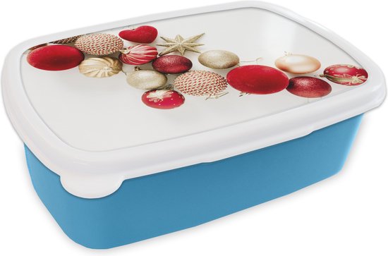 Broodtrommel Blauw Lunchbox - Brooddoos - Winter - Kerst - Kerstballen - 18x12x6 cm... | bol.com