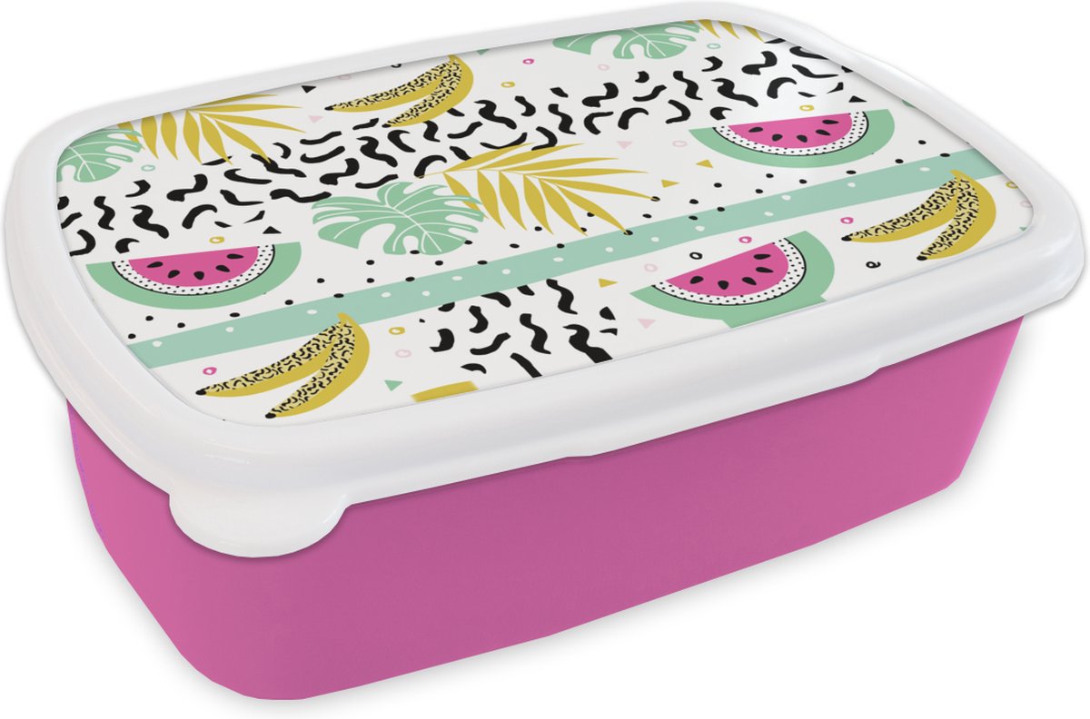 Broodtrommel Roze - Lunchbox - Brooddoos - Zomer - Fruit - Bladeren - 18x12x6 cm - Kinderen - Meisje