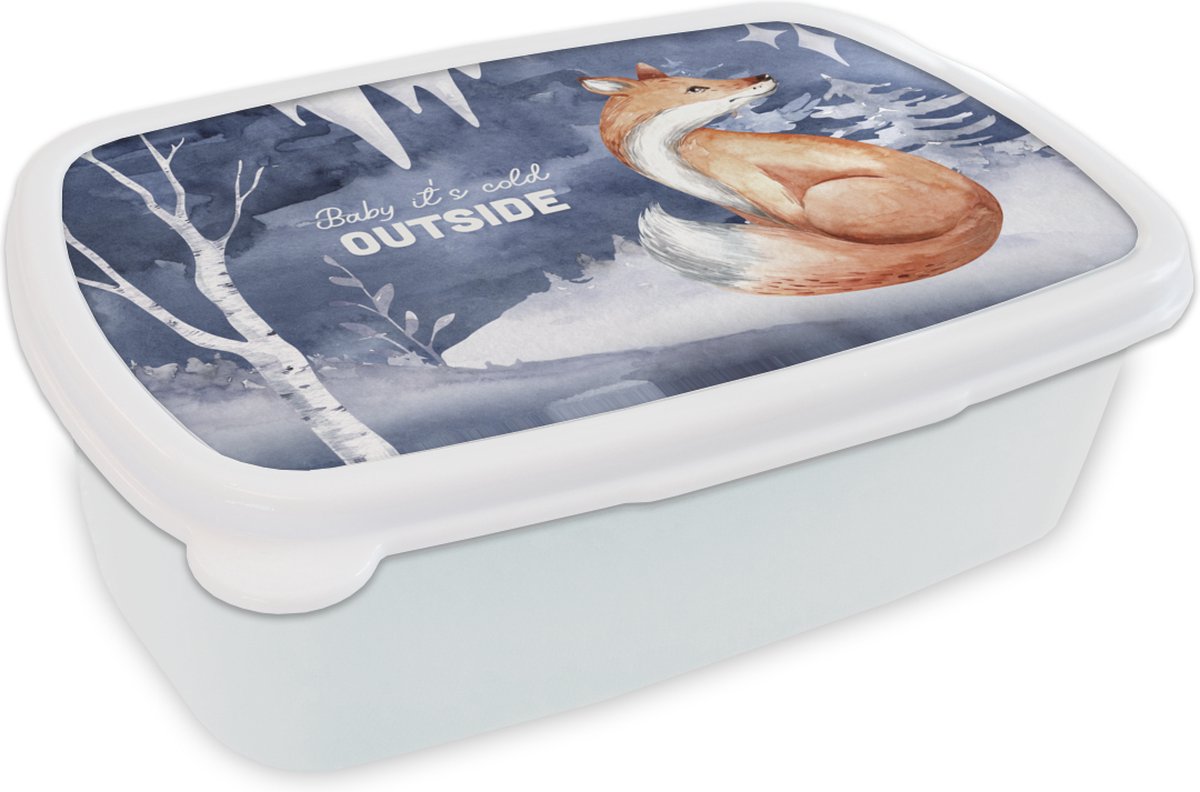 Broodtrommel Wit - Lunchbox - Brooddoos - Quote - Winter - Vos - 18x12x6 cm - Volwassenen