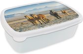 Broodtrommel Wit - Lunchbox - Brooddoos - IJslander paarden in een winters berglandschap - 18x12x6 cm - Volwassenen