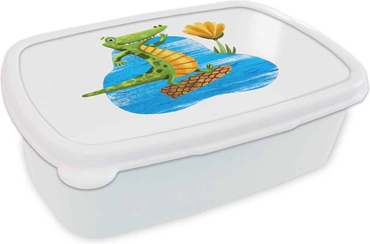Broodtrommel Wit - Lunchbox - Brooddoos - Krokodil - Water - Jungle - 18x12x6 cm - Volwassenen