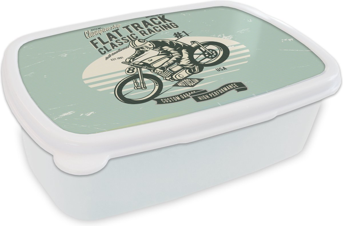 Broodtrommel Wit - Lunchbox - Brooddoos - Motor - Retro - Tekening - Quote - 18x12x6 cm - Volwassenen