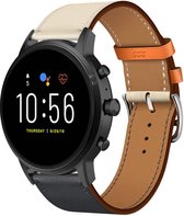 Leer Smartwatch bandje - Geschikt voor  Fossil Gen 5 leren band - wit/donkerblauw - Strap-it Horlogeband / Polsband / Armband