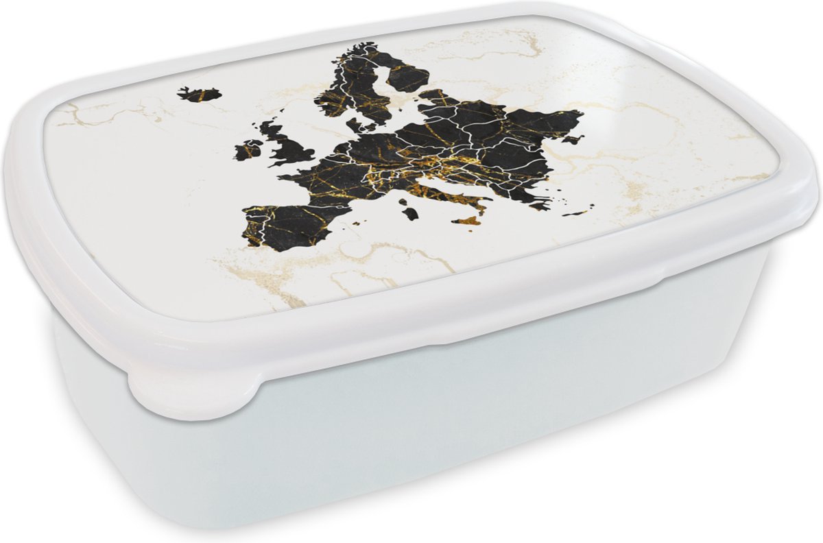 Broodtrommel Wit - Lunchbox - Brooddoos - Kaart - Europa - Marmer - 18x12x6 cm - Volwassenen