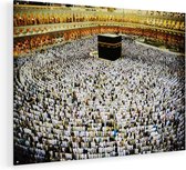 Artaza Glasschilderij - Zwarte Steen in Mekka met Biddende Moslims - 100x75 - Groot - Plexiglas Schilderij - Foto op Glas