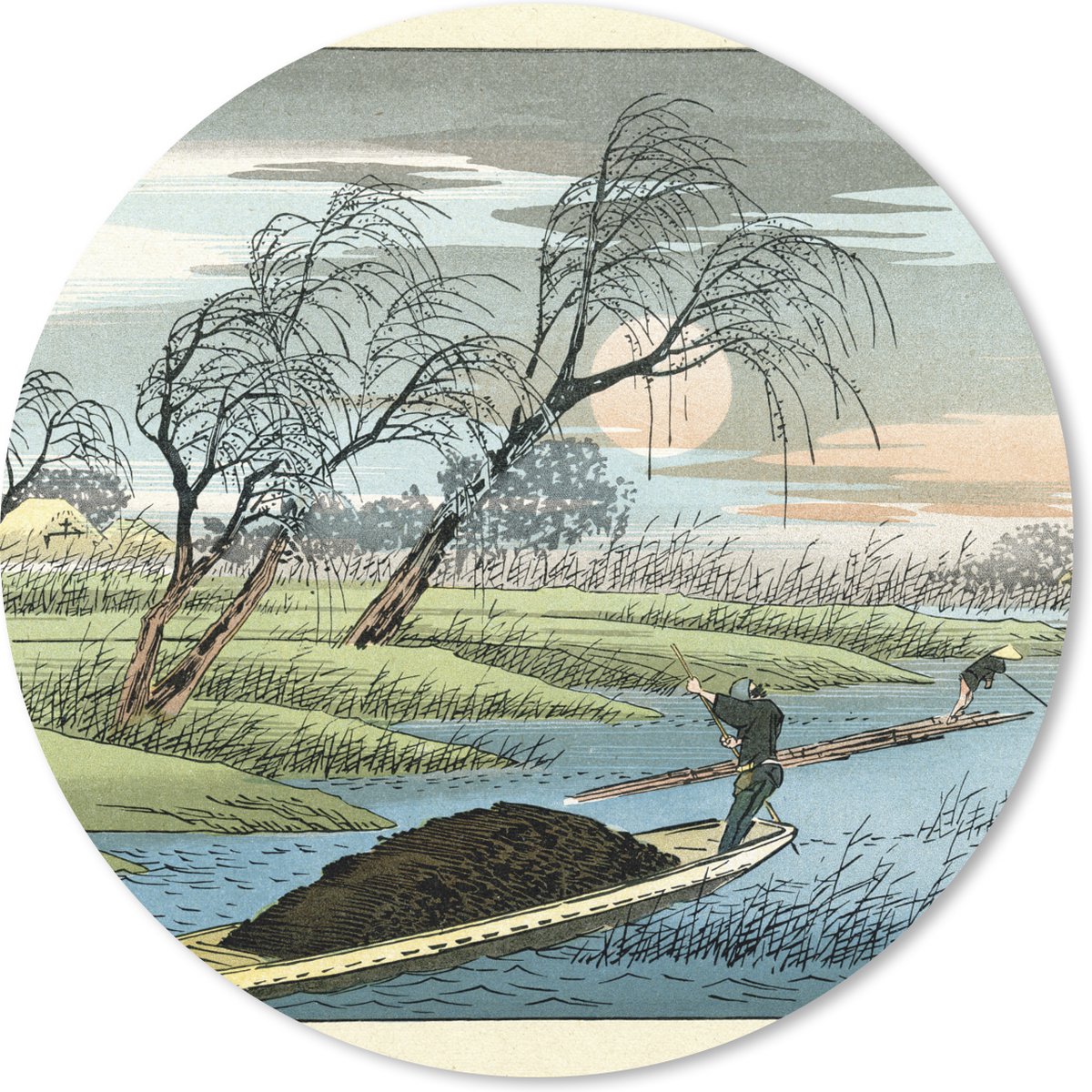 Muismat rond 30x30 cm - Mousepad Vintage Japanse houtsnede-druk - Ronde muismatten