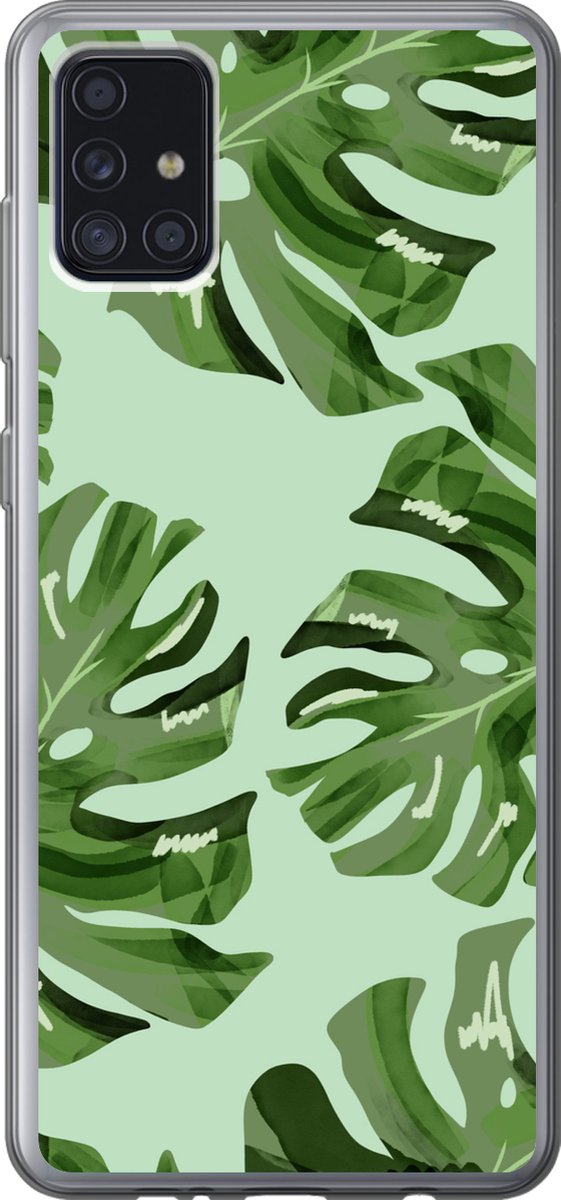 Telefoonhoesje Geschikt voor Samsung Galaxy A52 5G hoesje - Bladeren - Tropisch - Pastel - Siliconen Telefoonhoesje Telefoonhoesje