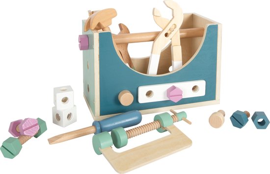 Small Foot - Houten kinder gereedschap - 2-in-1 gereedschapskist Nordic - Houten speelgoed vanaf 3 jaar