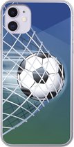 Geschikt voor iPhone 11 hoesje - Een illustratie van een voetbal in het net -Jongens - Meisjes - Kinderen - Siliconen Telefoonhoesje