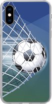 Geschikt voor iPhone X hoesje - Een illustratie van een voetbal in het net -Jongens - Meisjes - Kinderen - Siliconen Telefoonhoesje