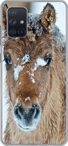 Geschikt voor Samsung Galaxy A51 hoesje - Jong fjord paard bedekt met sneeuw - Siliconen Telefoonhoesje