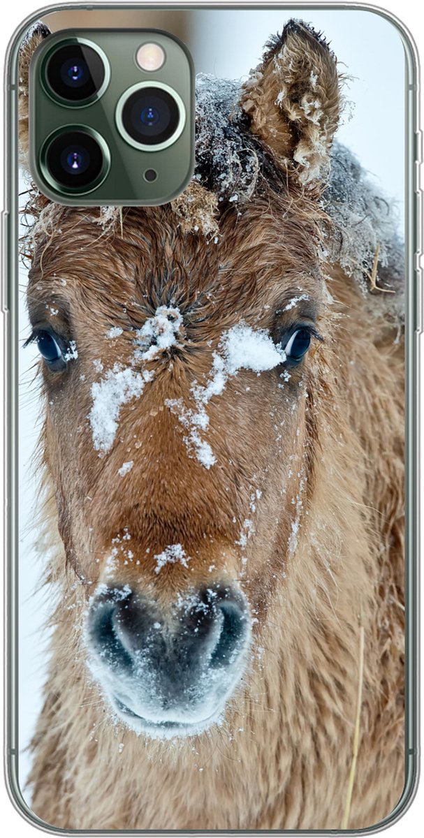 Telefoonhoesje Geschikt voor iPhone 11 Pro hoesje - Jong fjord paard bedekt met sneeuw - Siliconen Telefoonhoesje Telefoonhoesje
