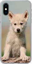 Geschikt voor iPhone X hoesje - Wolf - Kind - Hout - Siliconen Telefoonhoesje