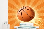 Behang - Fotobehang Een oranje gekleurde illustratie van een basketbal die snelheid maakt - Breedte 245 cm x hoogte 220 cm