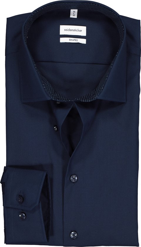 Seidensticker shaped fit overhemd - donkerblauw (contrast) - Strijkvrij - Boordmaat: 44