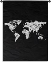 Wandkleed - Wanddoek - Wereldkaart - Planten - Zwart - 150x200 cm - Wandtapijt