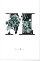 JUNIQE - Poster Flower Alphabet - M -40x60 /Groen & Wit
