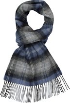 Profuomo heren sjaal - geweven wol - grijs met zwart en blauw geruit -  Maat: One size