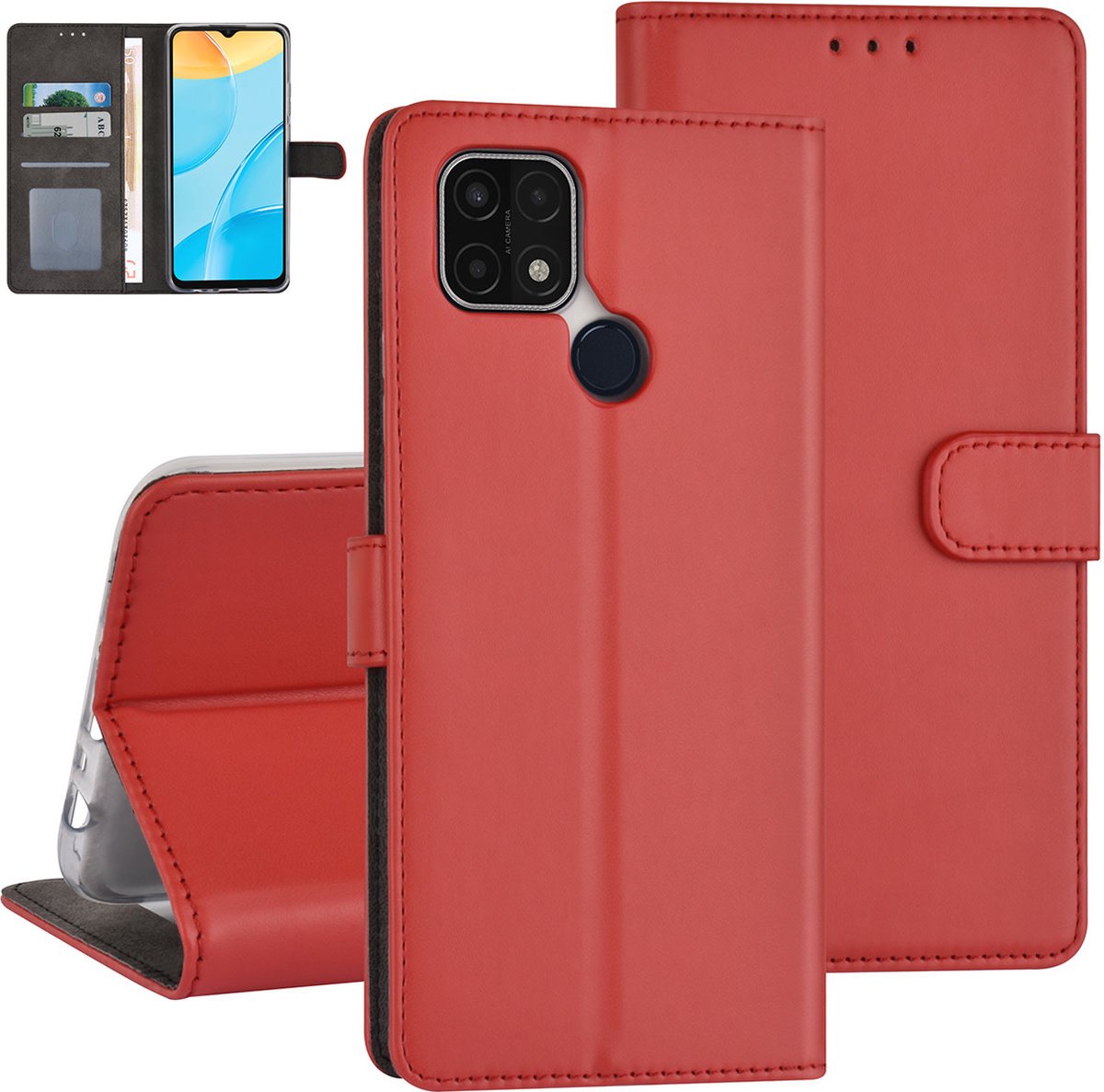 Rood hoesje voor Oppo A15 - Book Case - Pasjeshouder - Magneetsluiting