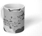 Mok - een cartoonkaart van route 66 en de VS - zwart wit - 350 ML - Beker