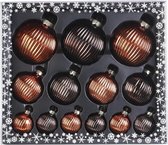 13x stuks luxe glazen kerstballen ribbel chestnut bruin tinten 4, 6, 8 cm - Kerstboomversiering/kerstversiering