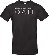 T-Shirt Game | Wanna play a game? | Zwart met witte opdruk | XXL | Stickertoko.nl