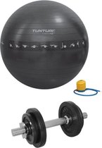 Tunturi - Fitness Set - Halterset 10 kg incl 1 Dumbellstang - Gymball Zwart met Anti Burst 65 cm