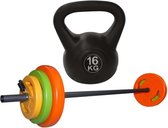 Tunturi - Fitness Set - Halterset 20 kg incl stang - Kettlebell16 kg