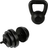 Tunturi - Fitness Set - Vinyl Halterset 15 kg - Kettlebell 12 kg