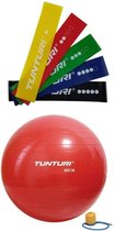 Tunturi - Fitness Set - Weerstandsbanden 5 stuks - Gymball Rood 90 cm