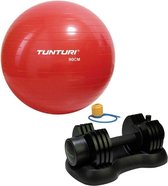 Tunturi - Fitness Set - Verstelbare Dumbbellset 12,5 kg  - Gymball Rood 90 cm