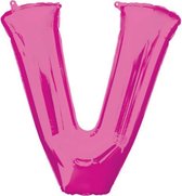 folieballon letter V 81 x 81 cm roze