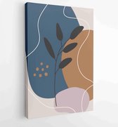 Canvas schilderij - Earth tone background foliage line art drawing with abstract shape and watercolor 4 -    – 1919347637 - 40-30 Vertical