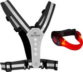 Bee Safe Harness Battery - Silver - & Led Armband Battery - Red - | hardloop verlichting | hardloopvest met verlichting