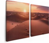 Artaza Canvas Schilderij Tweeluik Woestijn in de Sahara bij Zonsondergang - 120x80 - Foto Op Canvas - Canvas Print