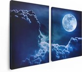 Artaza Canvas Schilderij Tweeluik Volle Maan bij Wolken - 120x80 - Foto Op Canvas - Canvas Print