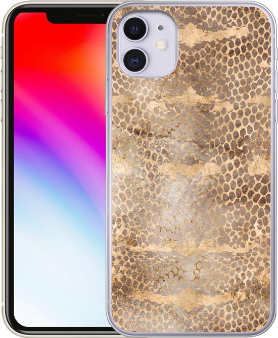 Coque iPhone 11 - Imprimé serpent - Or - Marron - Siliconen