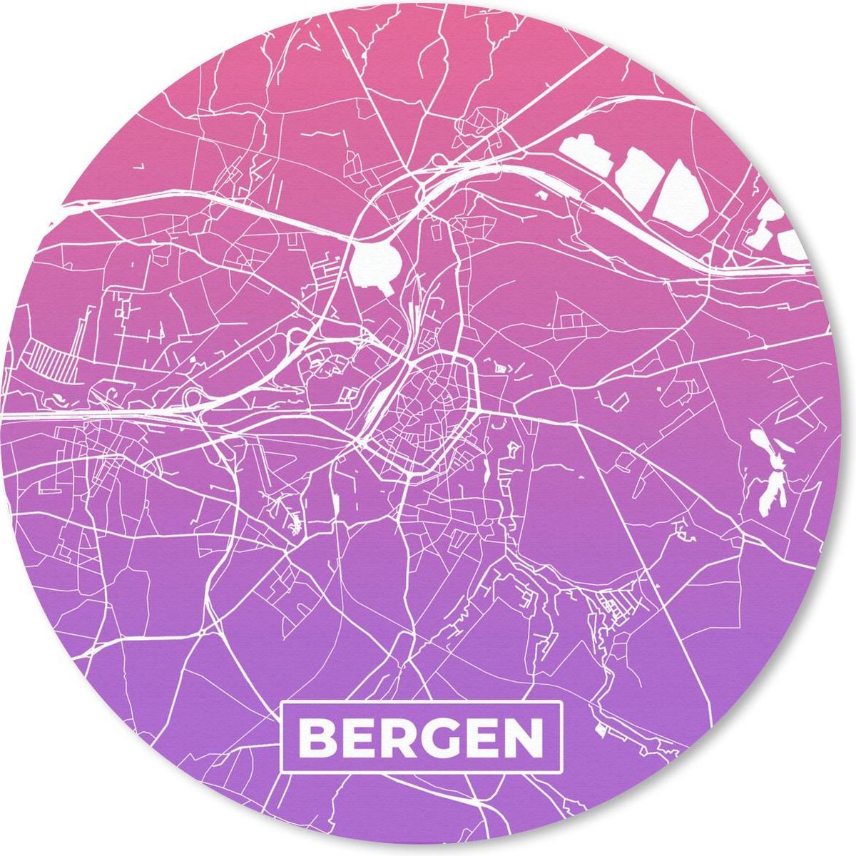 Muismat rond 50x50 cm - Mousepad Stadskaart - België - Bergen - Paars - Ronde muismatten