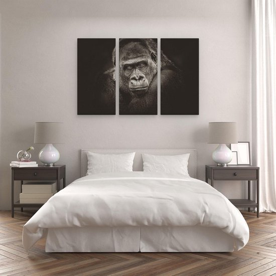Artaza Canvas Schilderij Drieluik Gorilla - Zwart Wit - 120x80 - Foto Op Canvas - Canvas Print