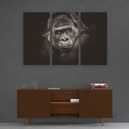 Artaza Canvas Schilderij Drieluik Gorilla - Zwart Wit - 120x80 - Foto Op Canvas - Canvas Print