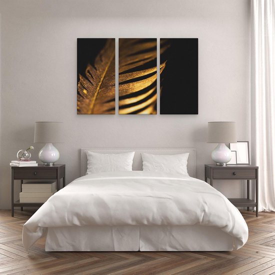 Artaza - Triptyque de peinture sur toile - Plume d'or - 120x80 - Photo sur toile - Impression sur toile