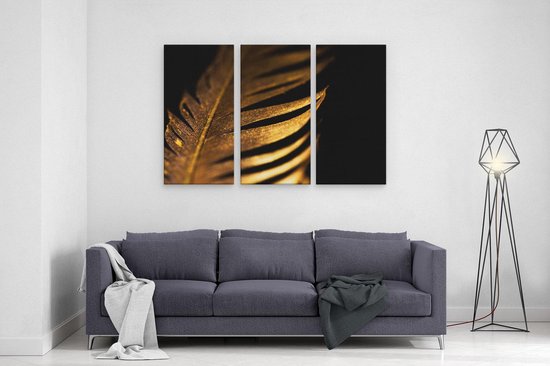 Artaza - Triptyque de peinture sur toile - Plume d'or - 120x80 - Photo sur toile - Impression sur toile