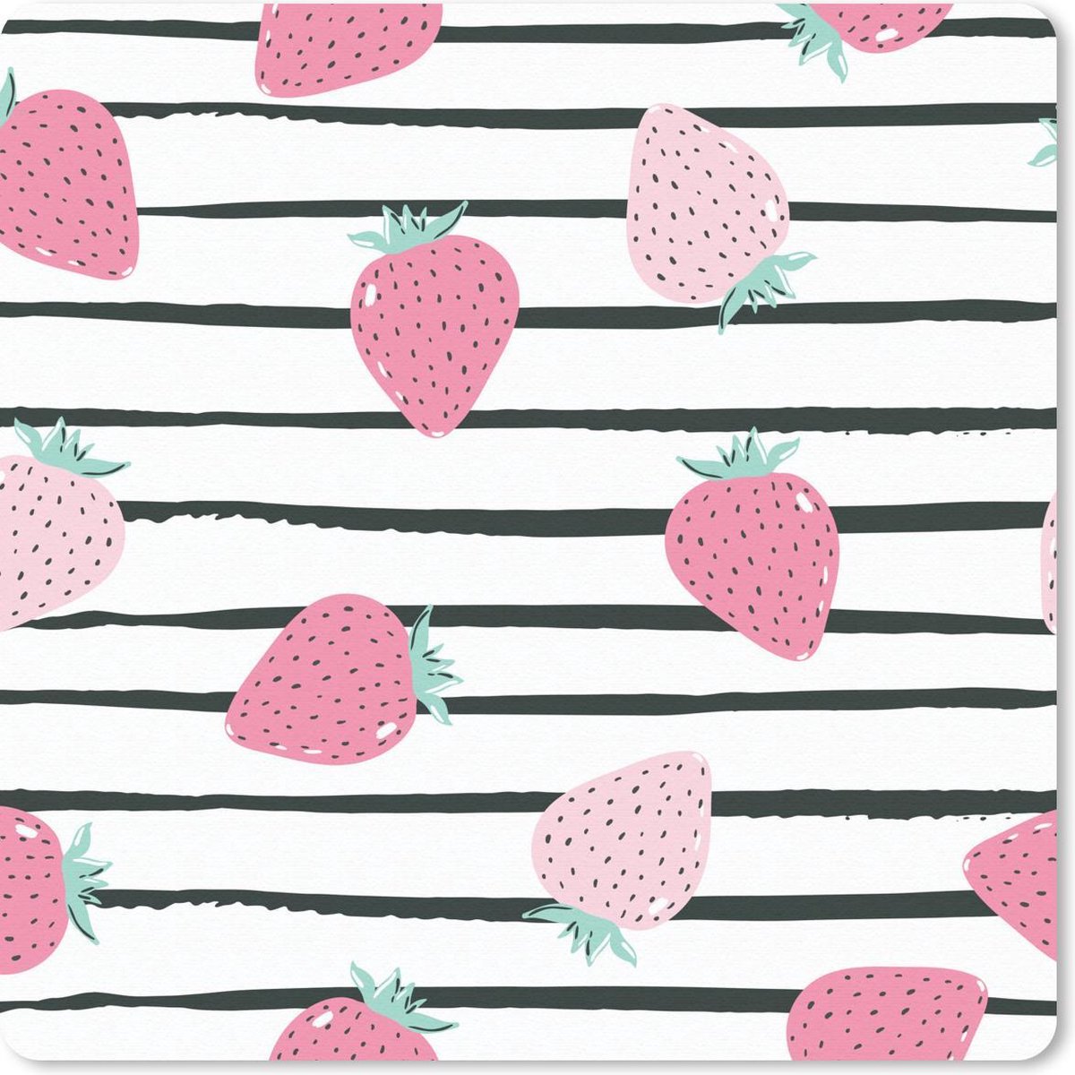 Muismat 30x30 cm - Mousepad Zomers - Aardbeien - Roze - Strepen - Muismatten