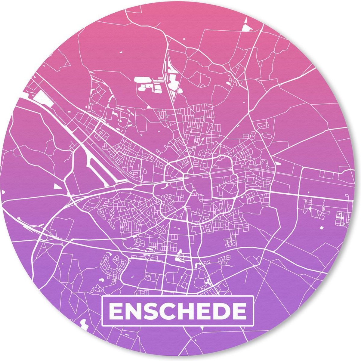 Muismat rond 20x20 cm - Mousepad Stadskaart - Enschede - Nederland - Paars - Ronde muismatten