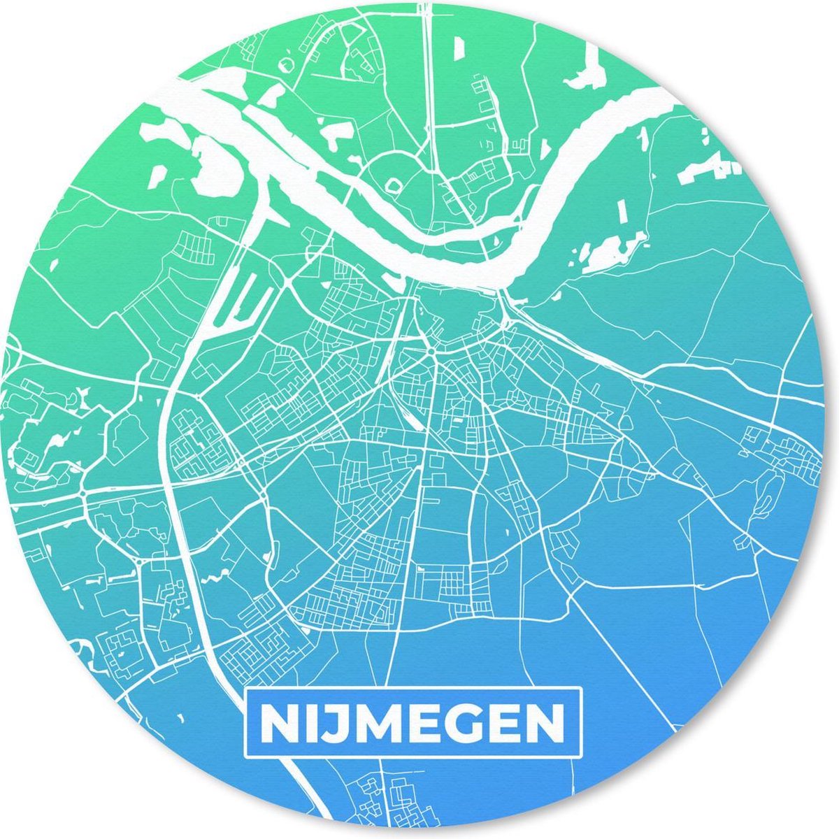 Muismat rond 30x30 cm - Mousepad Stadskaar - Nijmegen - Groen - Blauw - Ronde muismatten