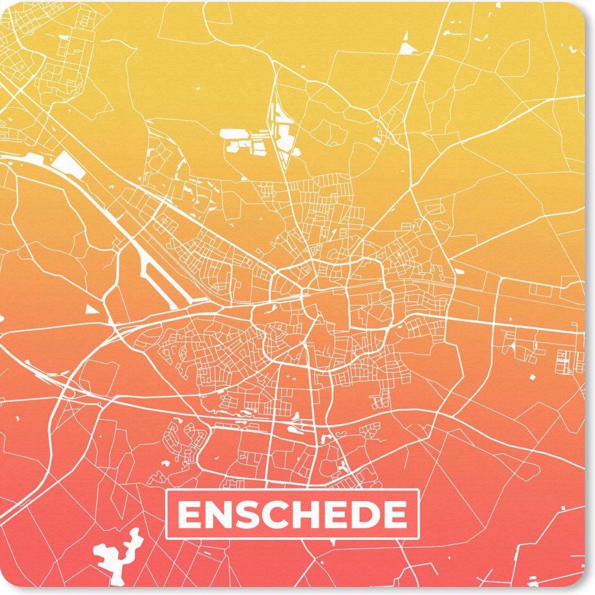 Muismat 20x20 cm - Mousepad Stadskaart - Enschede - Geel - Oranje - Muismatten