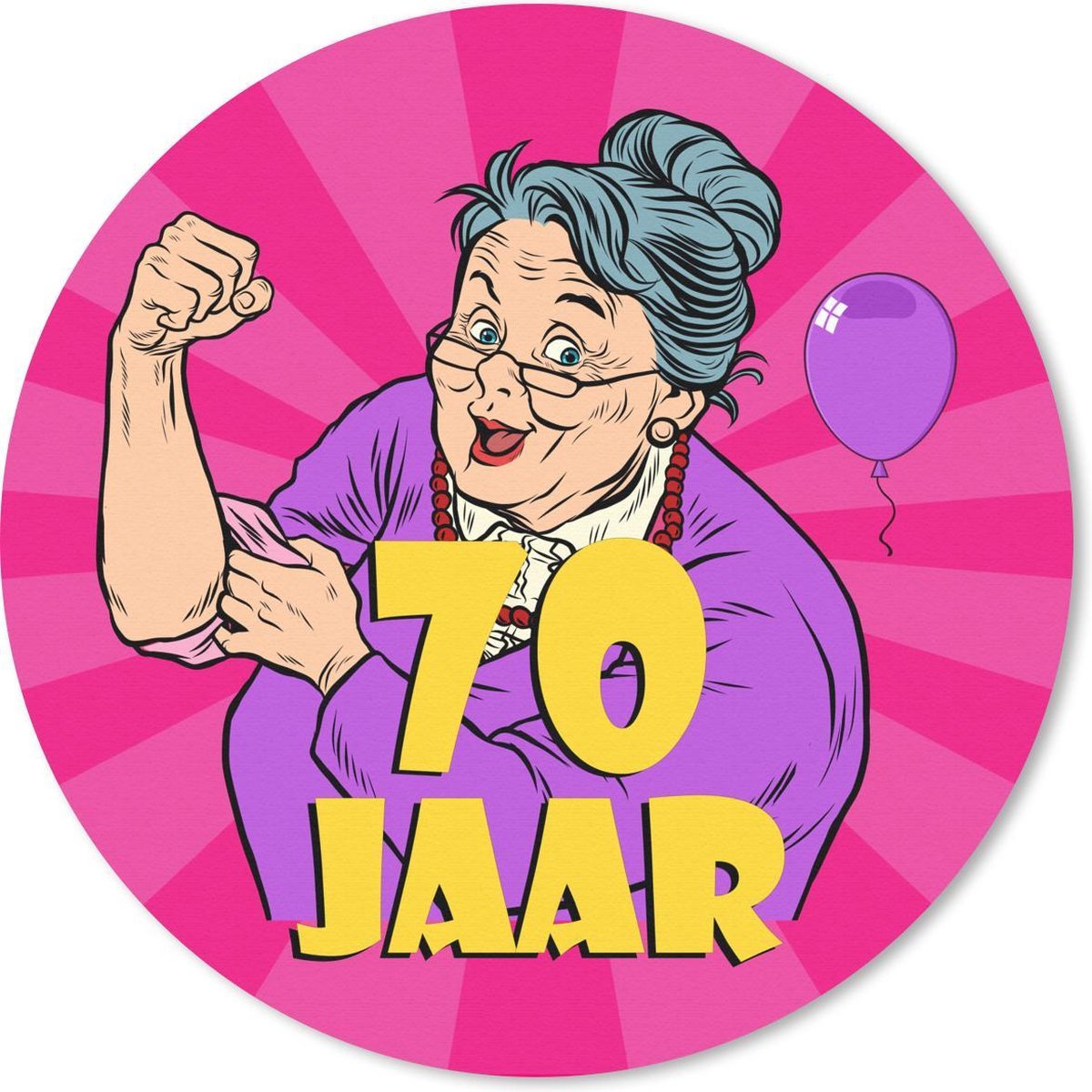 Muismat rond 40x40 cm - Mousepad Vrouw - 70 Jaar verjaardag - Jubileum - Ronde muismatten