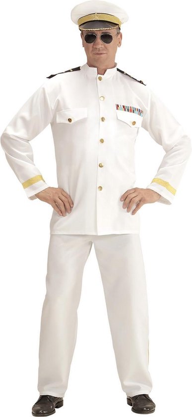Widmann - Kapitein & Matroos & Zeeman Kostuum - Koninklijke Marine Kapitein - Man - Wit / Beige - Small - Carnavalskleding - Verkleedkleding