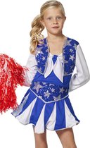 Wilbers & Wilbers - Cheerleader Kostuum - Dansende Cheerleader Luxe Blauw - Meisje - Blauw - Maat 140 - Carnavalskleding - Verkleedkleding