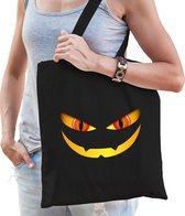 Halloween Monster gezicht halloween katoenen trick or treat tas/ snoep tas zwart - bedrukte tas / halloween / outfit
